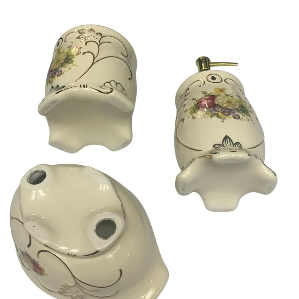 French Country‎ Bathroom 3 Piece Set Accessory Cream Floral Gold Vintage Style